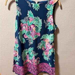 Lilly Pulitzer Navy and Pink Floral Tank Top